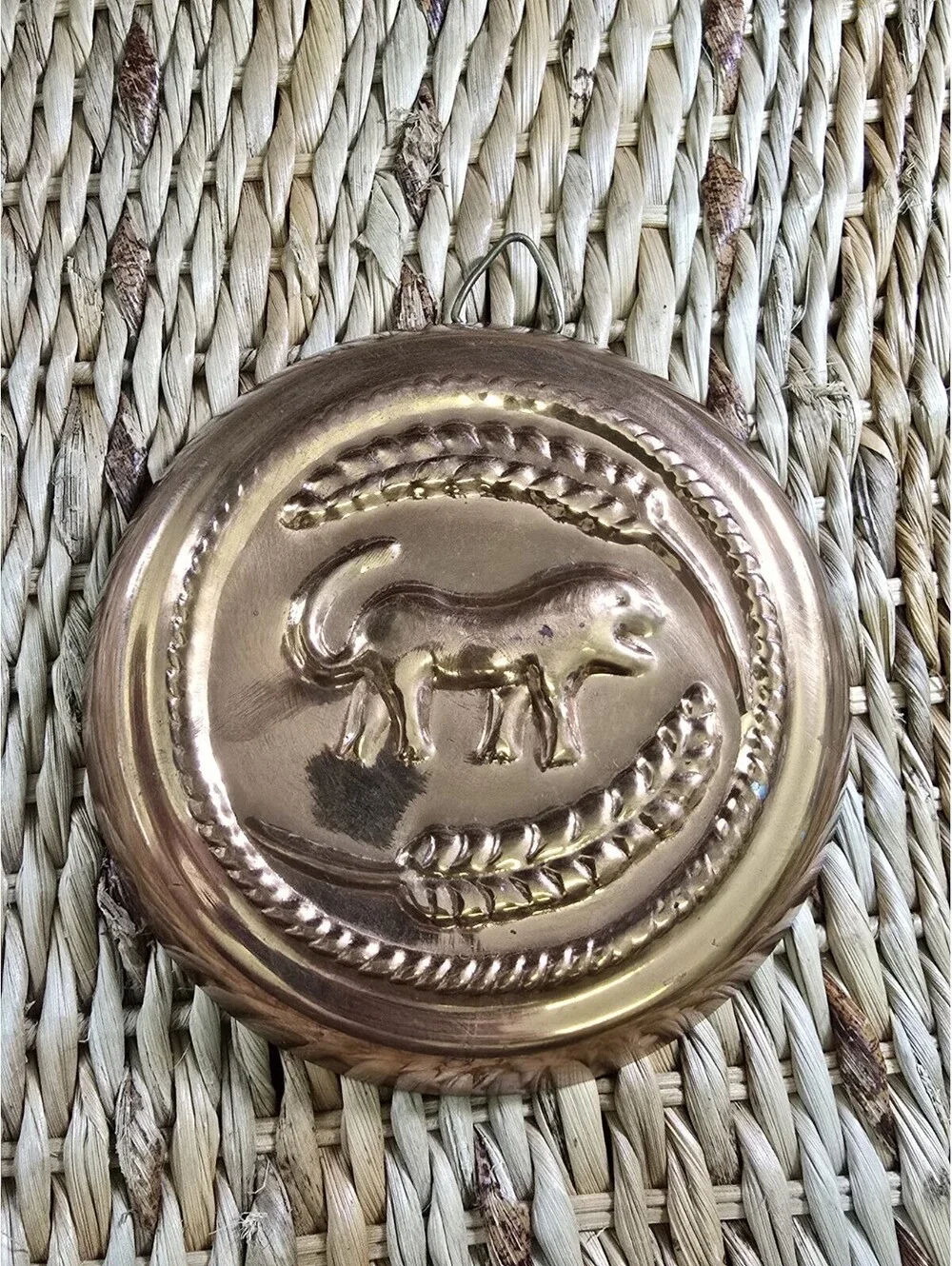 Vintage Copper toned cake food jello mold wall hanging Lion Tiger Kitchen decor
